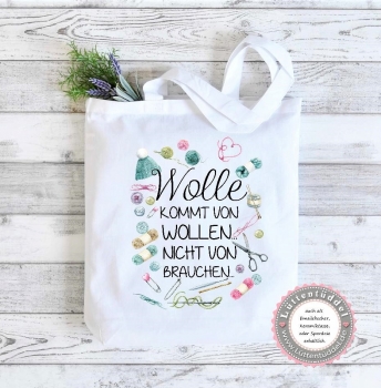 Preview: Emaillebecher Keramikbecher Wolle kommt von Wollen...Handarbeiten Häkeln, Stricken, Geburtstag von Lüttentüddel®
